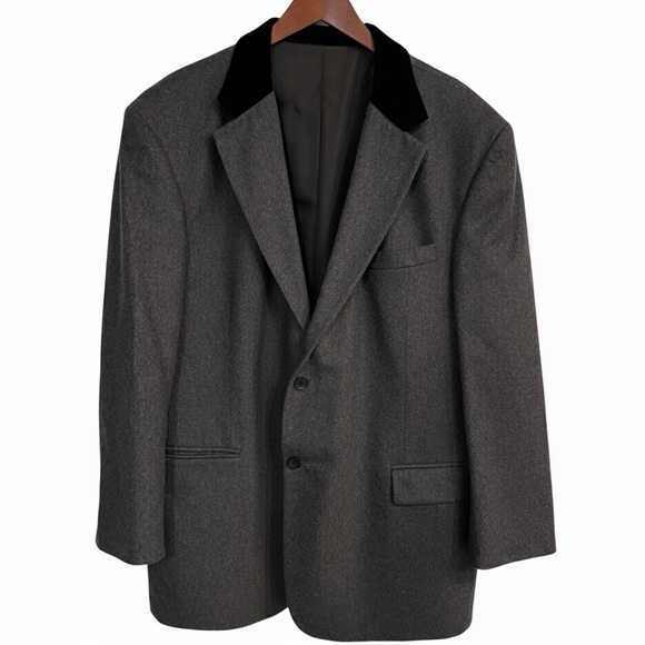 VINTAGE Oscar de la Renta Mens 50R Wool Cashmere Velvet Collar Blazer